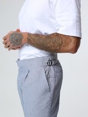 Harry Brown Blue Deakin Cotton Linen Seersucker Tailored Fit Trousers - Image 5 of 7