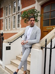 Harry Brown Blue Deakin Cotton Linen Seersucker Tailored Fit Trousers - Image 6 of 7