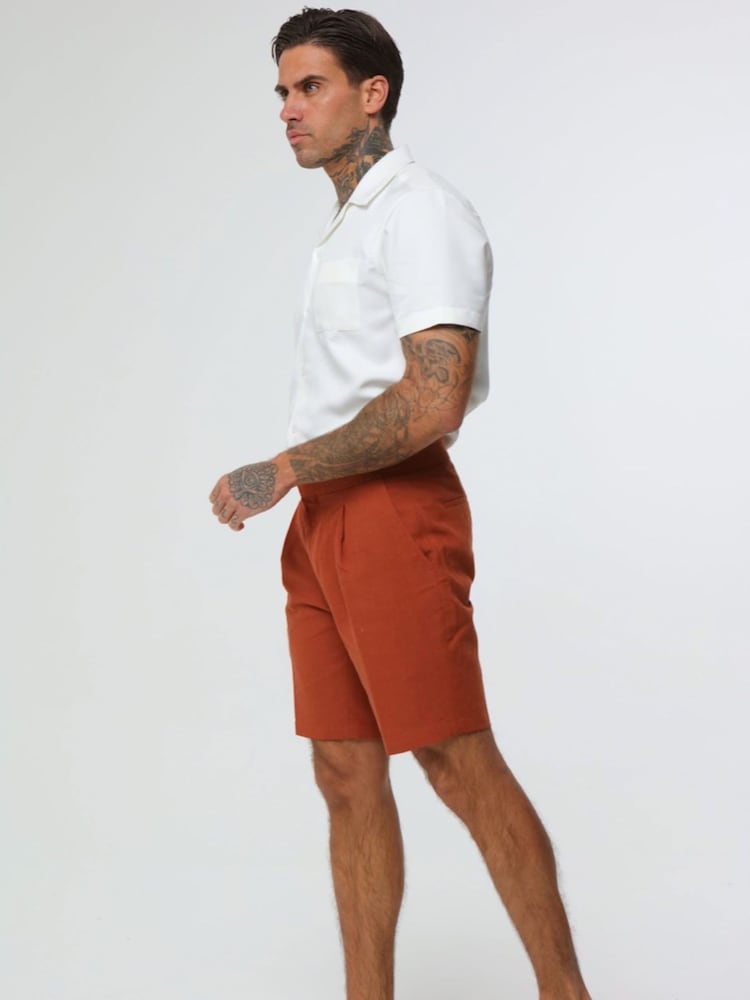 Harry Brown Orange Decorate Cotton Linen Blend Shorts - Image 3 of 4