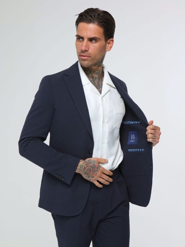 Harry Brown Navy Blue Decorate Cotton Linen Blend Shorts - Image 2 of 4 Harry Brown Navy Blue Decorate Cotton Linen Blend Shorts - Image 2 of 4