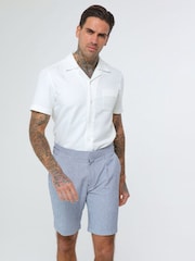 Harry Brown Blue Deakin Cotton Linen Seersucker Shorts - Image 1 of 9
