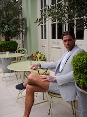 Harry Brown Blue Deakin Cotton Linen Seersucker Shorts - Image 2 of 9