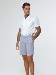 Harry Brown Blue Deakin Cotton Linen Seersucker Shorts - Image 8 of 9
