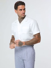 Harry Brown Blue Deakin Cotton Linen Seersucker Shorts - Image 9 of 9