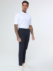 Harry Brown Blue Deakin Cotton Linen Seersucker Tailored Fit Trousers - Image 1 of 4