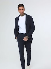 Harry Brown Blue Deakin Cotton Linen Seersucker Tailored Fit Trousers - Image 3 of 4