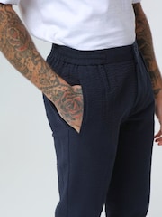 Harry Brown Blue Deakin Cotton Linen Seersucker Tailored Fit Trousers - Image 4 of 4