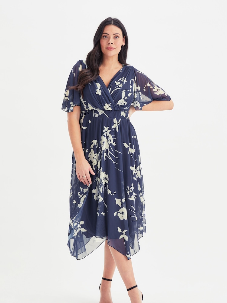 Marineblau und Creme - Scarlett & Jo Julie Kleid mit Zipfelsaum - Bild 2 von 5 Marineblau und Creme - Scarlett & Jo Julie Kleid mit Zipfelsaum - Bild 2 von 5
