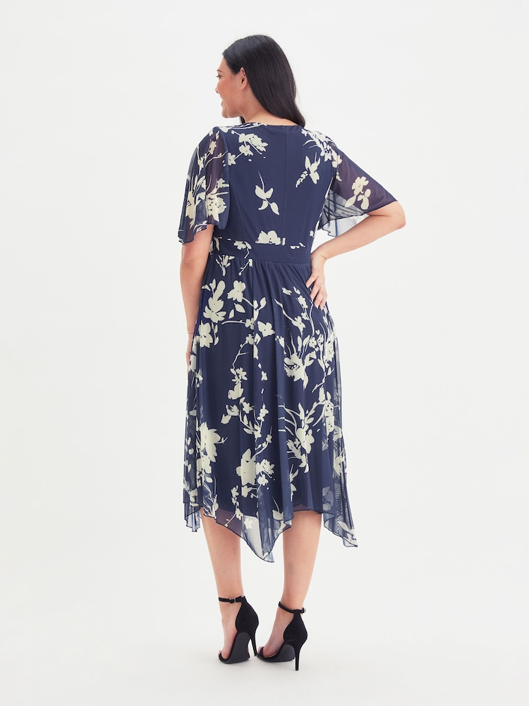 Scarlett & Jo Navy Blue & Cream Julie Hanky Hem Dress - Image 5 of 5