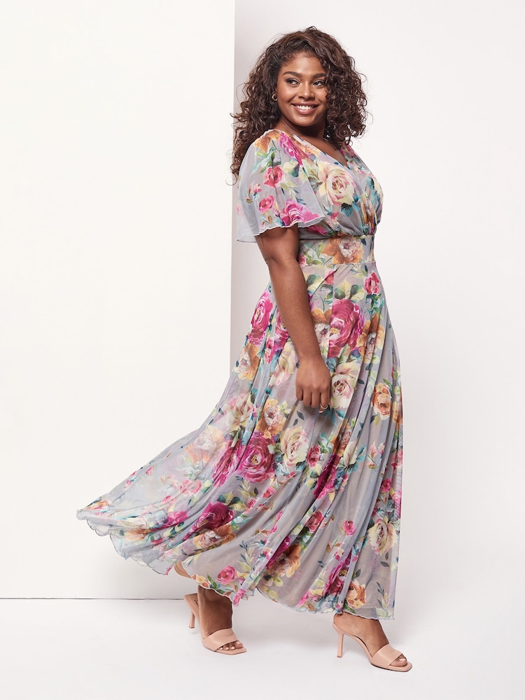 Scarlett & Jo Silver Isabelle Angel Sleeve Maxi Dress - Image 1 of 4