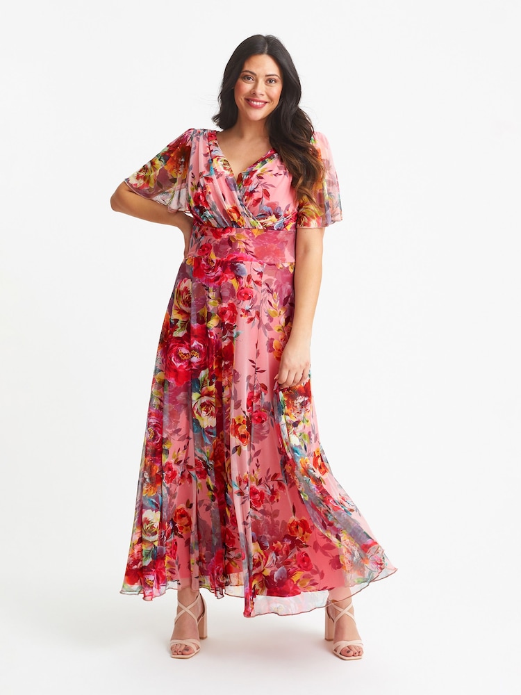 Scarlett & Jo Pink Isabelle Angel Sleeve Maxi Dress - Image 1 of 4
