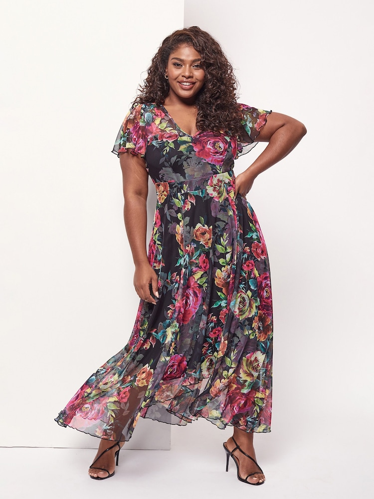 Scarlett & Jo Tilly Druck Engelsärmel Sweetheart Kleid - Bild 1 von 5