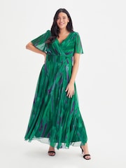 Scarlett & Jo Green & Purple Curve Isabelle Angel Sleeve Maxi Dress - Image 1 of 4