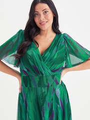 Scarlett & Jo Green & Purple Curve Isabelle Angel Sleeve Maxi Dress - Image 2 of 4