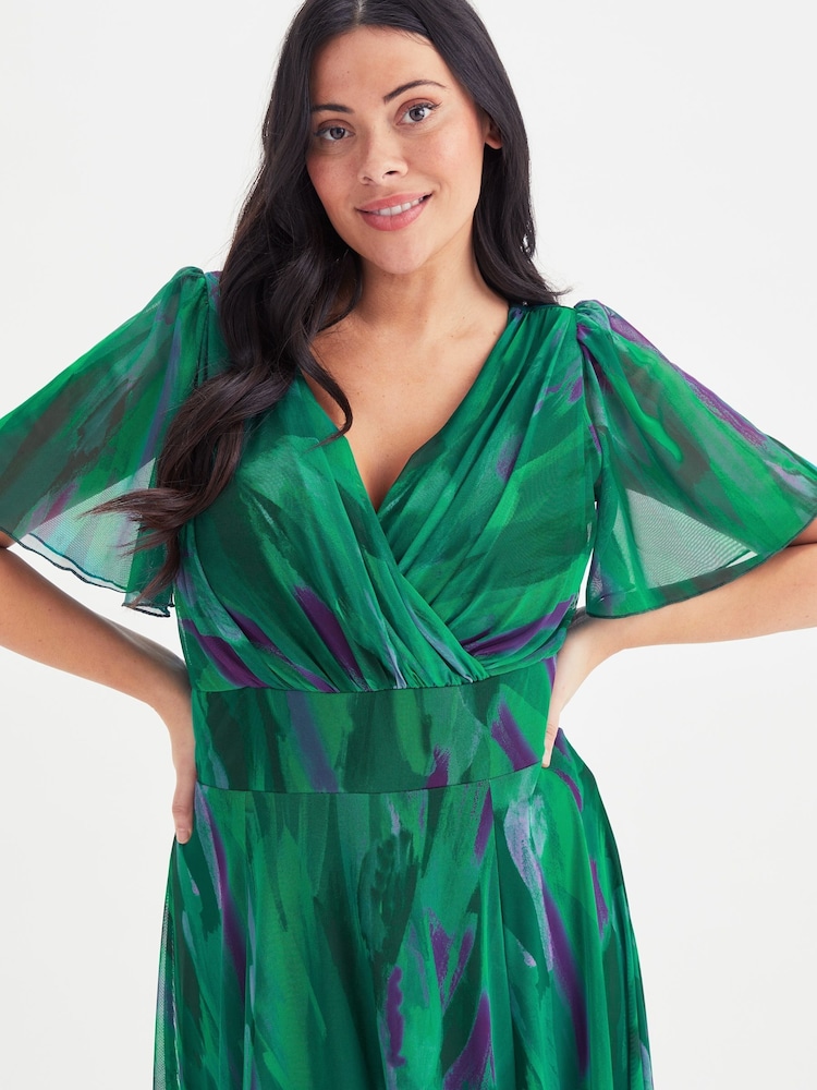 Scarlett & Jo Green & Purple Curve Isabelle Angel Sleeve Maxi Dress - Image 2 of 4