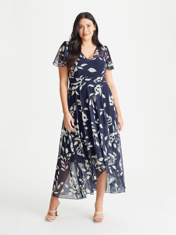 Marineblau/blau - Scarlett & Jo Tilly Druck Engelsärmel Sweetheart Kleid - Bild 1 von 5 Marineblau/blau - Scarlett & Jo Tilly Druck Engelsärmel Sweetheart Kleid - Bild 1 von 5