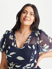 Scarlett & Jo Navy Blue Tilly Print Angel Sleeve Sweetheart Dress - Image 5 of 5