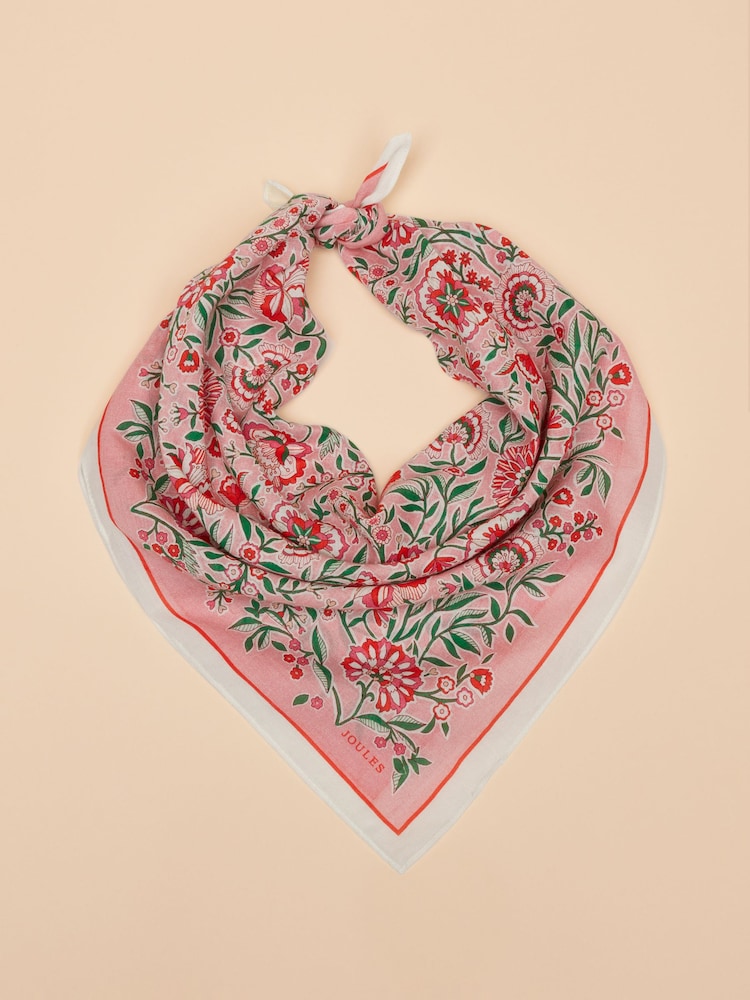 Joules Kensington Pink/Orange Cotton Scarf - Image 5 of 5