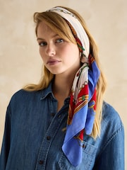 Joules Middleton Blue/Neutral Square Viscose Scarf - Image 2 of 7