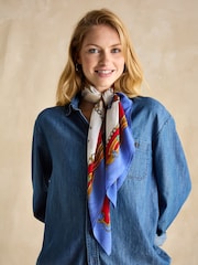 Joules Middleton Blue/Neutral Square Viscose Scarf - Image 3 of 7