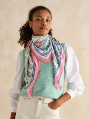 Joules Middleton Cream Tile Print Square Viscose Scarf - Image 1 of 5