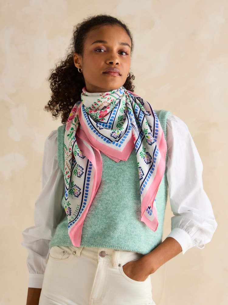 Joules Middleton Cream Tile Print Square Viscose Scarf - Image 1 of 5