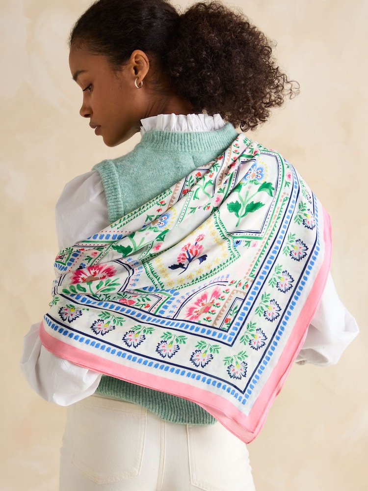 Joules Middleton Cream Tile Print Square Viscose Scarf - Image 2 of 5