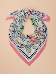 Joules Middleton Cream Tile Print Square Viscose Scarf - Image 4 of 5