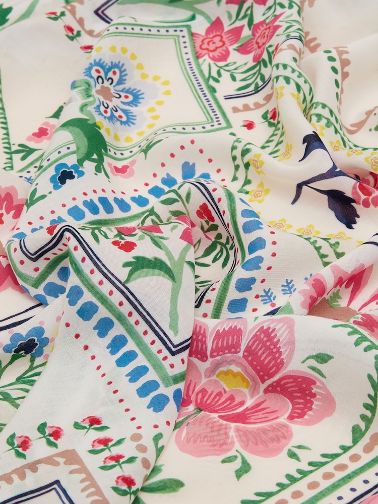 Joules Middleton Cream Tile Print Square Viscose Scarf - Image 5 of 5