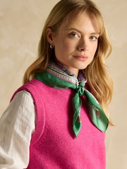 Зеленый и розовый с принтом - Joules Elsie 100% Silk Scarf - Image 1 of 6