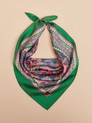Зеленый и розовый с принтом - Joules Elsie 100% Silk Scarf - Image 4 of 6