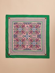 Зеленый и розовый с принтом - Joules Elsie 100% Silk Scarf - Image 5 of 6