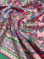 Зеленый и розовый с принтом - Joules Elsie 100% Silk Scarf - Image 6 of 6