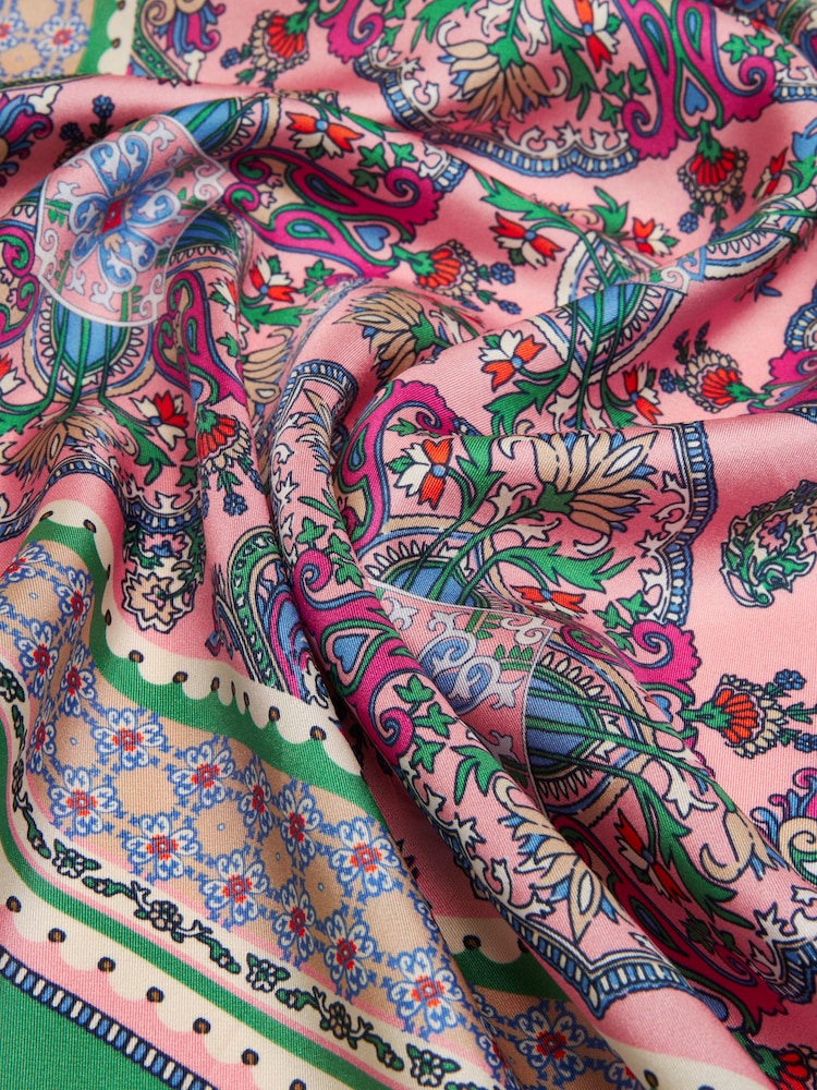 Зеленый и розовый с принтом - Joules Elsie 100% Silk Scarf - Image 6 of 6