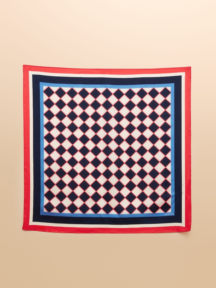 Joules Elsie Navy/Red 100% Silk Scarf - Image 3 of 5