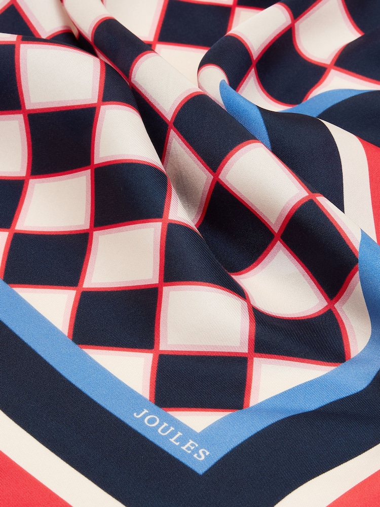 Joules Elsie Navy/Red 100% Silk Scarf - Image 5 of 5
