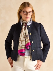 Joules Windsor Cream & Pink Printed Long 100% Silk Scarf - Image 1 of 6