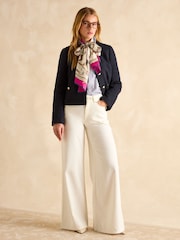 Joules Windsor Cream & Pink Printed Long 100% Silk Scarf - Image 2 of 6