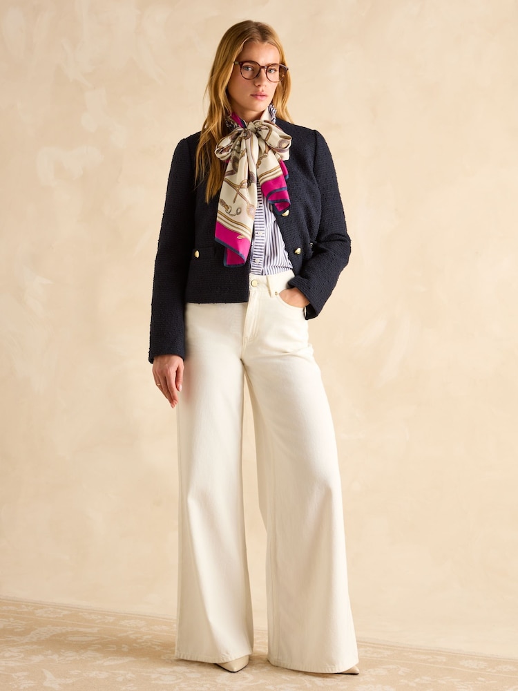 Joules Windsor Cream & Pink Printed Long 100% Silk Scarf - Image 2 of 6