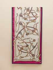 Joules Windsor Cream & Pink Printed Long 100% Silk Scarf - Image 4 of 6