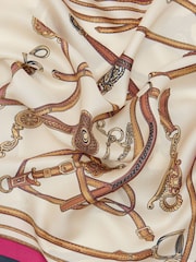 Joules Windsor Cream & Pink Printed Long 100% Silk Scarf - Image 5 of 6
