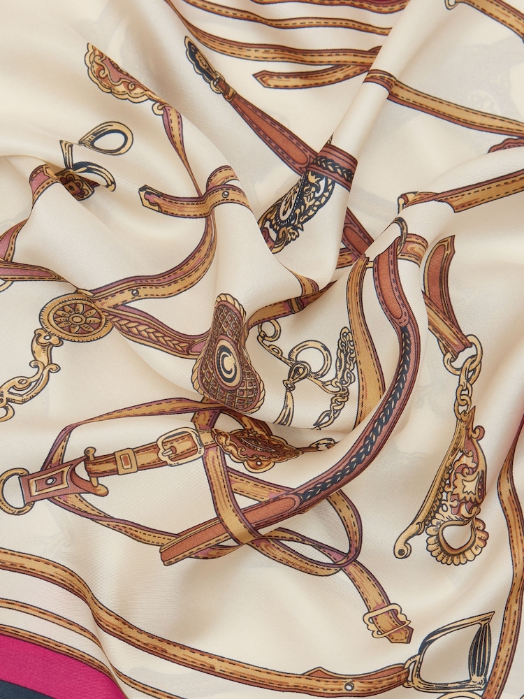 Joules Windsor Cream & Pink Printed Long 100% Silk Scarf - Image 5 of 6