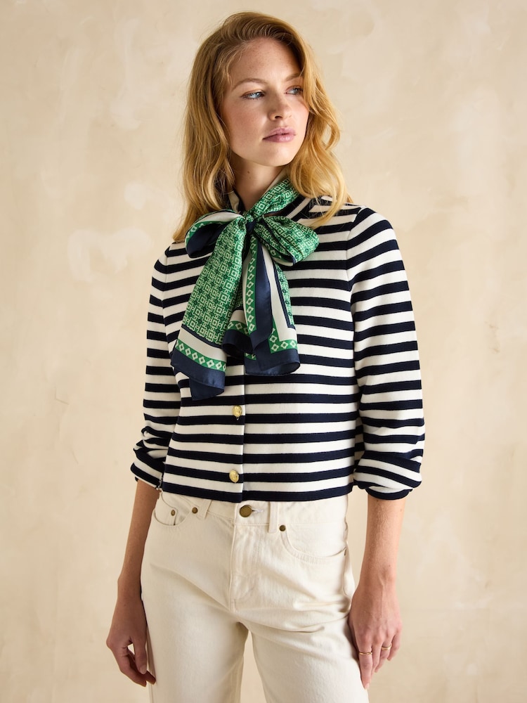Joules Windsor Green Printed Long 100% Silk Scarf - Image 1 of 5
