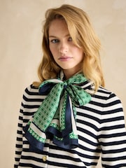 Joules Windsor Green Printed Long 100% Silk Scarf - Image 3 of 5