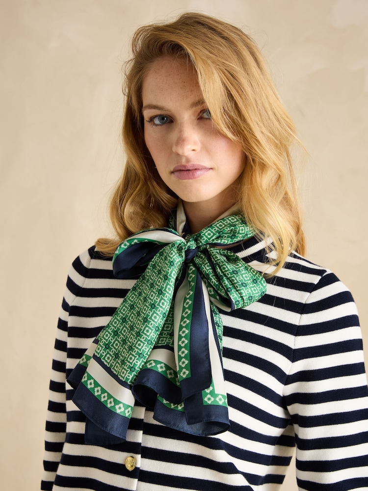 Joules Windsor Green Printed Long 100% Silk Scarf - Image 3 of 5