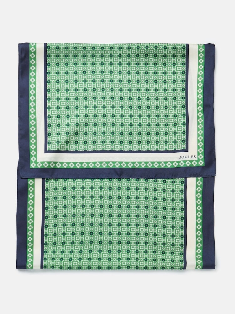 Joules Windsor Green Printed Long 100% Silk Scarf - Image 4 of 5