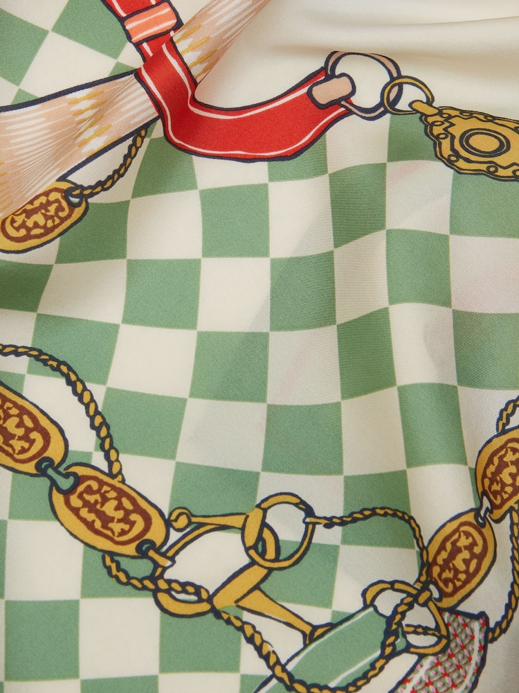 Joules Bloomfield Green/Ecru Square 100% Silk Scarf - Image 4 of 5