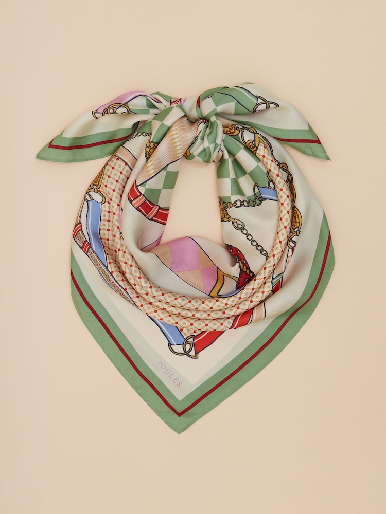 Joules Bloomfield Green/Ecru Square Silk Scarf - Image 5 of 5