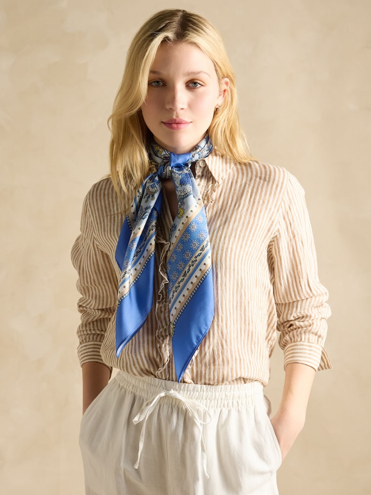 Joules Bloomfield Blue Square 100% Silk Scarf - Image 1 of 1