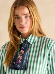 Joules Highgrove Navy Blue Skinny Printed 100% Silk Scarf - Image 1 of 6